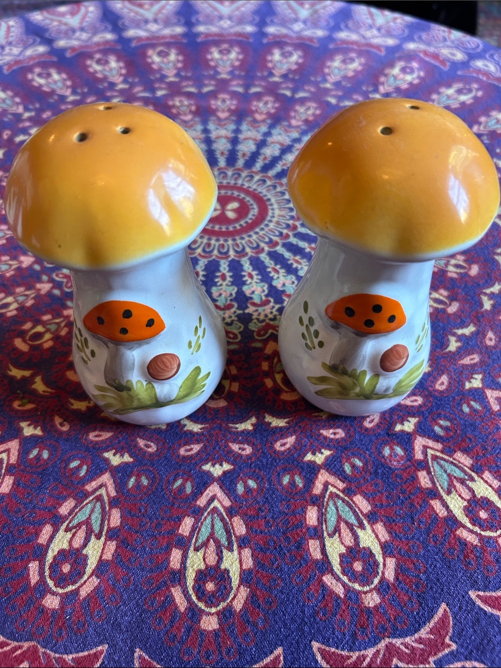 Laurentian Pottery Merry Mushroom salt and pepper shakers
